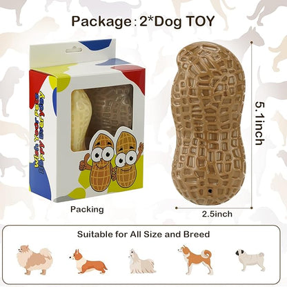 Squeaky Dog Toys Interactive, 2 PCS Peanut Shape Dog Toys Teeth-Cleaning Squeak Dog Chew Toy, Durable for Medium Dogs, Large & Small Breeds - Puppy Teething Chew Dog Toy