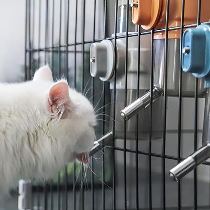 Pet Water Bottle Hanging Dog Water Dispenser Kennel Drinker Kettle Feeder BPA Free Cage Crate Hutch Puppy Cat Rabbit (24oz, Gray)