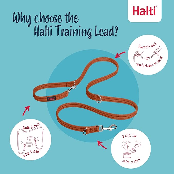 Halti Training Leash - Multifunctional Double-Ended Dog Leash, Ideal for Anti-Pulling Dog Training. Lightweight & Durable. Suitable for Medium to Large Dogs & Puppies (Size Large, Burnt Orange, 2m)