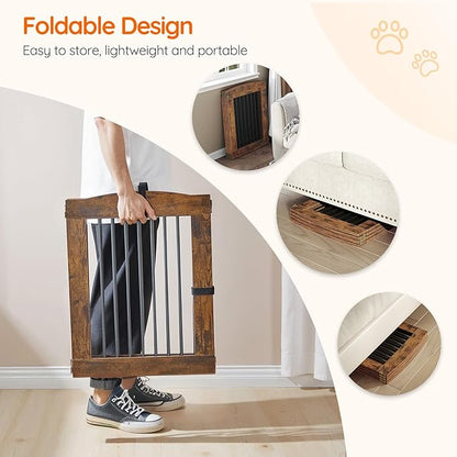 HOOBRO Indoor Dog Gate with Support Feet, 24 Inch 4 Panels, Freestanding Pet Gate for Doorway, Stairs, Folding Dog Fence, 360° Hinge for Easy Access, Sturdy Iron Pipe, Rustic Brown BF54PP03