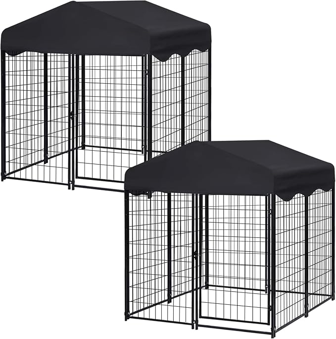 Dog Kennel Outside, 4.5' x 4' x 4' Dog Kennel Outdoor with Roof for Medium Small Dogs, Outdoor Dog Cage Dog Pen with Waterproof & UV-Resistant Cover, 12 Nails for Stablility, 2 Sets
