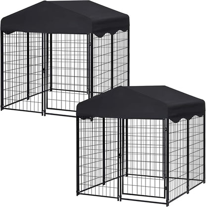 Dog Kennel Outside, 4.5' x 4' x 4' Dog Kennel Outdoor with Roof for Medium Small Dogs, Outdoor Dog Cage Dog Pen with Waterproof & UV-Resistant Cover, 12 Nails for Stablility, 2 Sets