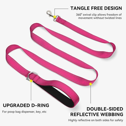 Joytale Dog Leash, 6 FT Double-Sided Reflective, Padded Handle Nylon Heavy Duty Leashes for Small Dogs Walking, Hotpink