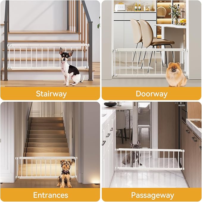 Fldofaves Dog Gate Indoor,18"-45" Extra Wide Metal Short Dog Gate to Step Over, 14" Tall Small Pet Gate with 3 Extension Kits, Pressure Mounted for Doorways & Stairs