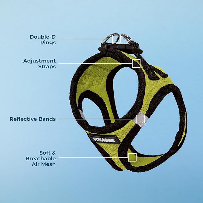 Best Pet Supplies Voyager Step-in Air Harness - All Weather Mesh, Reflective, No Pull Harness for Dogs, Cats - Secure with Hook & Loop Fastener, Buckle, Double D-Rings - Lime Green/Black Trim, XS