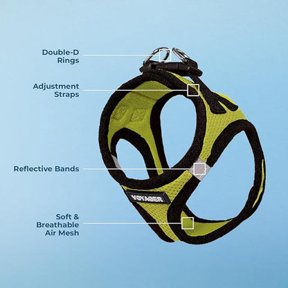 Best Pet Supplies Voyager Step-in Air Harness - All Weather Mesh, Reflective, No Pull Harness for Dogs, Cats - Secure with Hook & Loop Fastener, Buckle, Double D-Rings - Lime Green/Black Trim, L