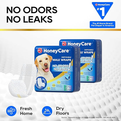 HONEY CARE All-Absorb A25 Male Dog Wrap, 50 Count, Medium, White