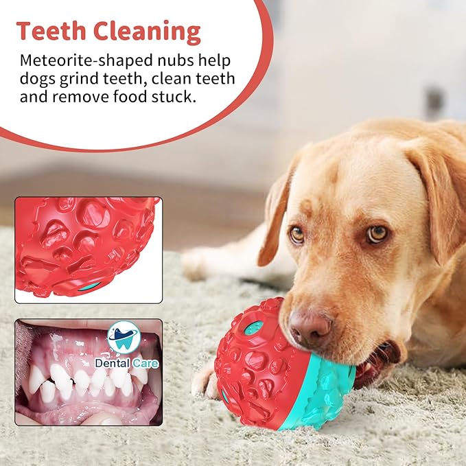 Dog Ball for Aggressive Chewers - Interactive Dog Toy Giggle Balls Fun Squeaky Sound to Keep Them Busy, Durable for Small Medium Large Breeds, Rubber Chew Toys, As Seen on TV, Blue & Red