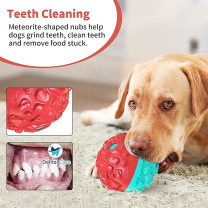 Dog Ball for Aggressive Chewers - Interactive Dog Toy Giggle Balls Fun Squeaky Sound to Keep Them Busy, Durable for Small Medium Large Breeds, Rubber Chew Toys, As Seen on TV, Blue & Red