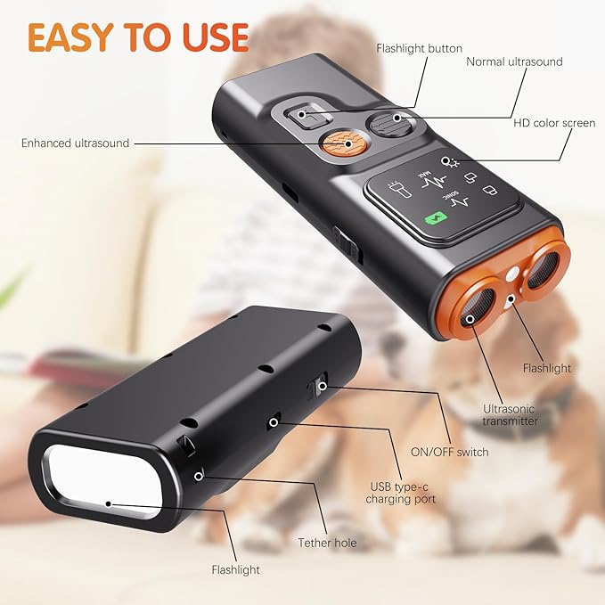 Dog Bark Deterrent Devices, Ultrasonic Anti Barking Device for Dogs Can Stop Bad Behavior, Portable Dog Training Device, with HD Display and LED Flashlight, No Need Yell Or Swat, Just Point to A Dog