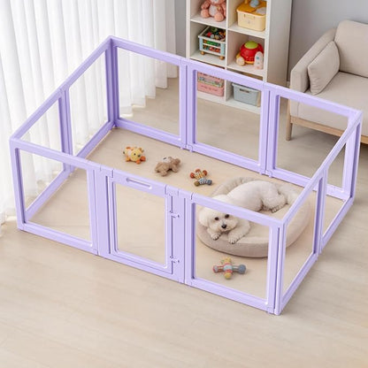 DIY Clear Acrylic Dog Playpen House,Quick Easy Assembly and Disassembly,Strong Floor Suction,Indoor and Outdoor Use,Easy Cleansing Puppy Fence (Purple, 23.6" H, 10PCS)