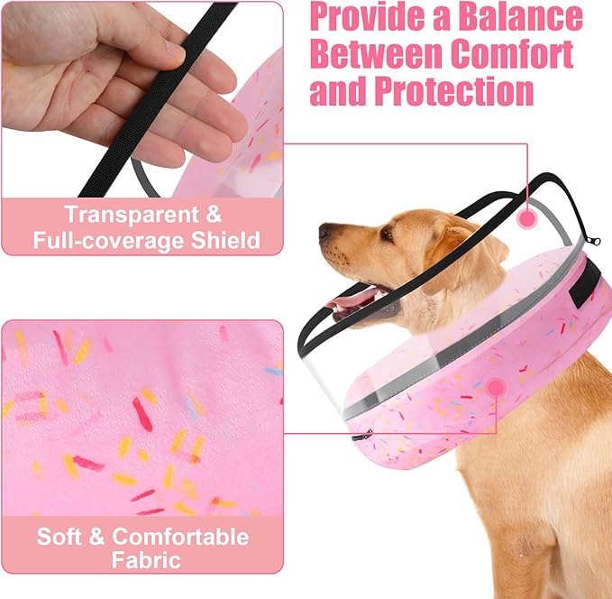 2-in-1 Soft Inflatable Dog Cone Collar Alternative with Enhanced Anti-Licking Guard Shield, Dog Donut Collar After Surgery, Adjustable Recovery Cones for Medium Small Dogs and Cats (Donut Pink, S)