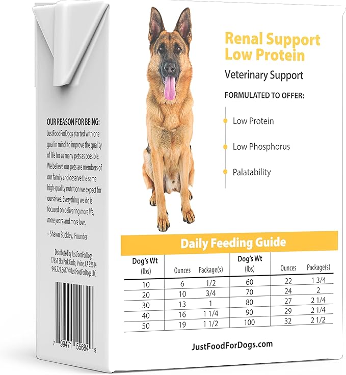 JustFoodForDogs Vet RX Pantry Fresh Prescription Dog Food, Human Grade, Vet Recommended Fresh Pet Meal or Toppers, Limited Ingredient, Prescription Diet, Renal Support Low Protein (12.5oz, 12 Pack)