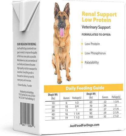 JustFoodForDogs Vet RX Pantry Fresh Prescription Dog Food, Human Grade, Vet Recommended Fresh Pet Meal or Toppers, Limited Ingredient, Prescription Diet, Renal Support Low Protein (12.5oz, 12 Pack)