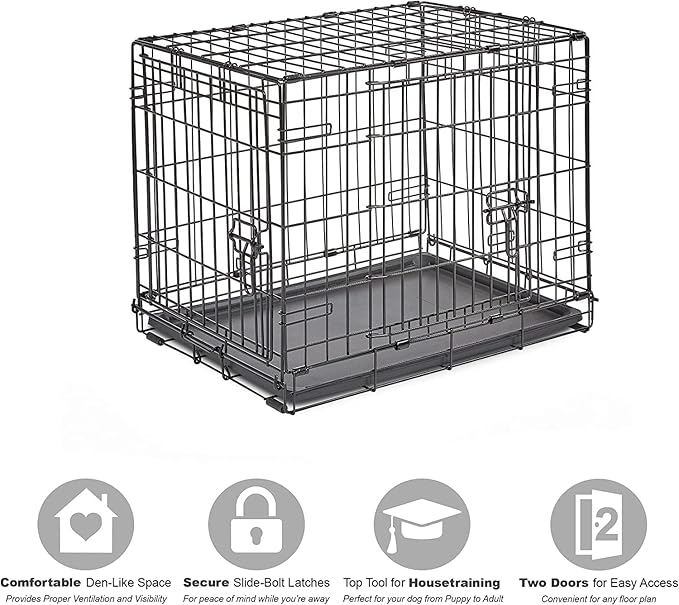 Midwest Homes for Pets 24-Inch New World Crate for Small Breeds, 12-20 lbs, Double Door Folding Dog Crate, Leak-Proof Tray & Secure Latches, Portable, Durable & Easy to Assemble