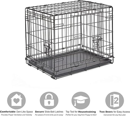 Midwest Homes for Pets 24-Inch New World Crate for Small Breeds, 12-20 lbs, Double Door Folding Dog Crate, Leak-Proof Tray & Secure Latches, Portable, Durable & Easy to Assemble