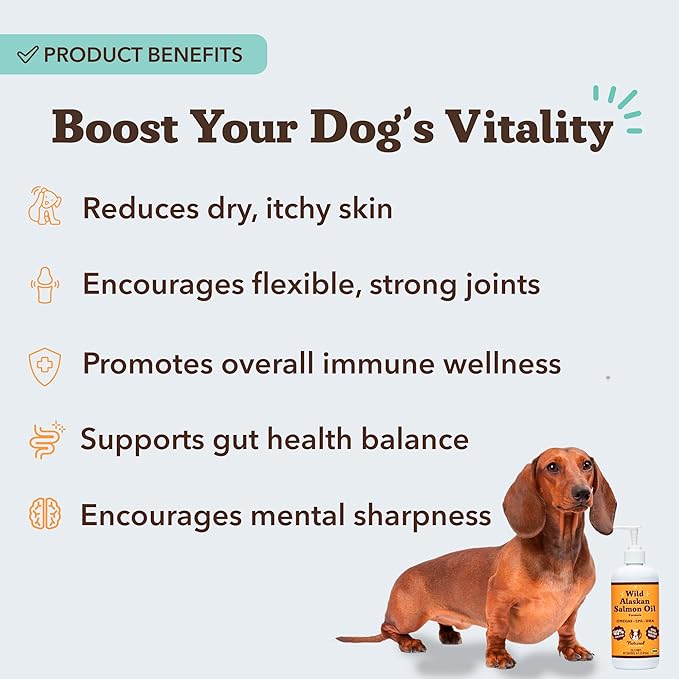 Natural Dog Company Wild Alaskan Salmon Oil Formula with Omega 3, Fish Oil for Dogs Supplement, Skin & Coat Dog Oil, Itchy Relief, Immune Support for Joints & Heart, Liquid Food Topper, 8 oz.