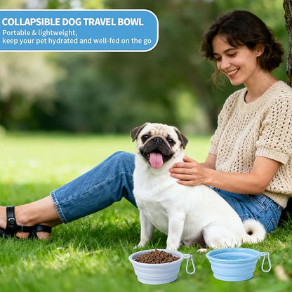 SLSON Collapsible Dog Bowl, 2Pack Macaron Color Pet Travel Bowls Silicone Foldable Water Feeder Dish for Small to Large Dogs Cat Walking Hiking Camping (Macaron Blue and Light Grey, Small)