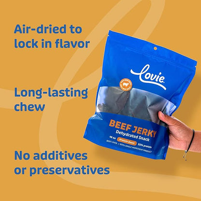 Lovie Beef Lung Dog Treats - Dehydrated Air Dried Soft Bites, Single Ingredient, Protein Rich, 16 oz (Beef Jerky)