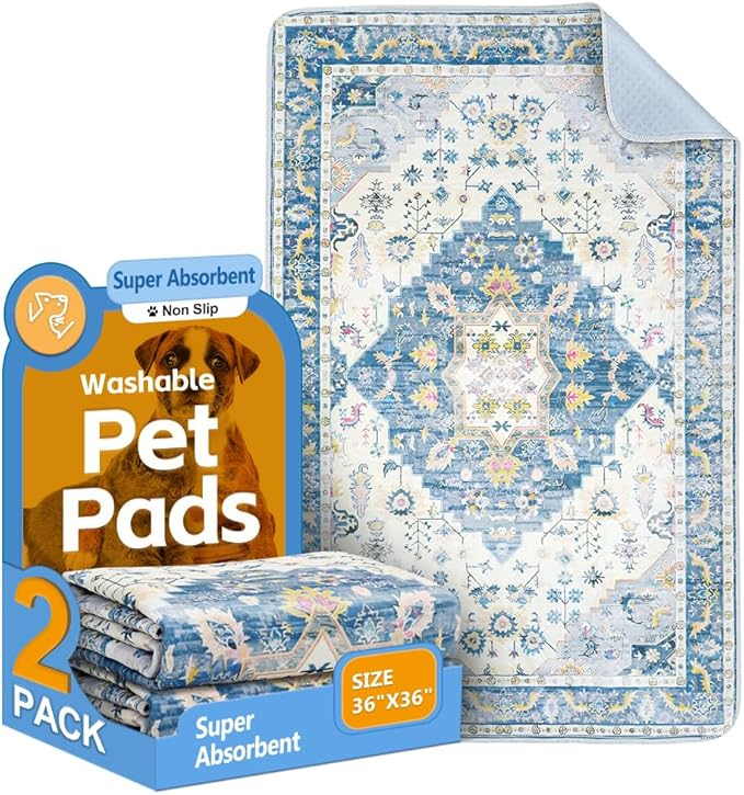 Washable Pee Pads for Dogs 2 Pack Reusable Puppy Training Pads 36"x36" Super Absorbent Waterproof Dog Training Pads, Non-Slip Potty Pads Whelping Pads Litter Mat Pet Supplies - Orange/Mix