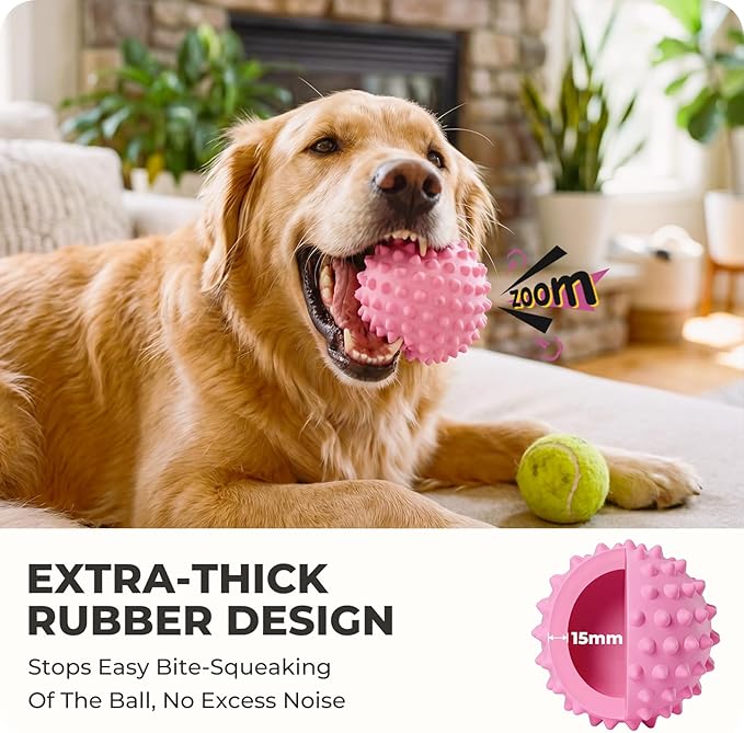 Apasiri Interactive Dog Toys for Large & Medium Dogs: 3.5" Bacon Flavored Squeaky Balls for Dogs, Tough Durable Spiky Rubber Bouncy Dog Toys Balls, Floating Outdoor Fetch Dog Toy, Pink Dog Balls Gifts