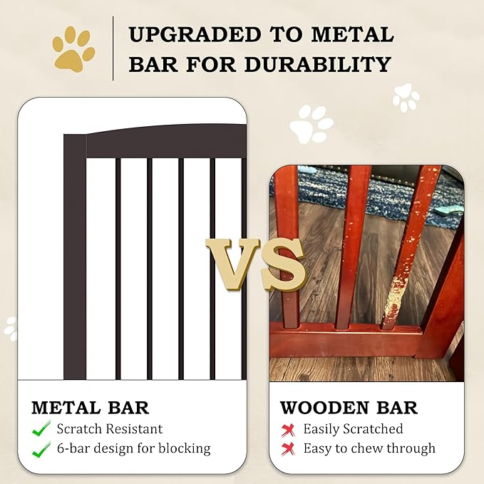 PUPETPO Freestanding Pet Gate with Door, Tall Dog Gate for House, Extra Wide, Pet Puppy Safety Fence, Support Feet Included, 120 Inch Wide, 6 Panels 32" Tall, Brown