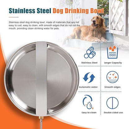 Automatic Dog Water Bowl Dispenser Large Breed Outdoor Stainless Steel Pet Waterer with Float Valve Auto Fill Dog Waterer for Large Dogs Cats Chicken Livestock