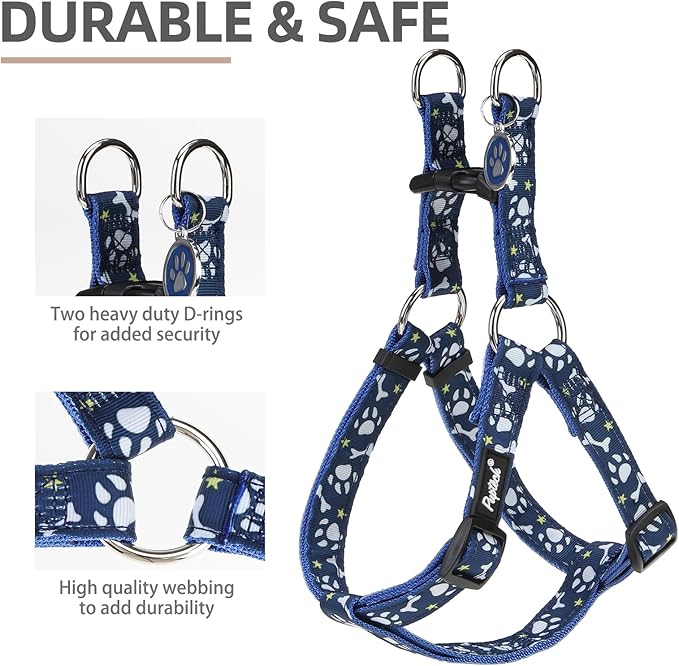 PUPTECK No Pull Dog Harness Soft Adjustable Basic Nylon Step in Puppy Vest Outdoor Walking with ID Tag, Blue Paw, M