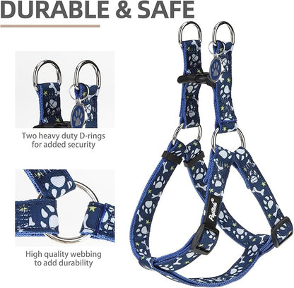 PUPTECK No Pull Dog Harness Soft Adjustable Basic Nylon Step in Puppy Vest Outdoor Walking with ID Tag, Blue Paw, M