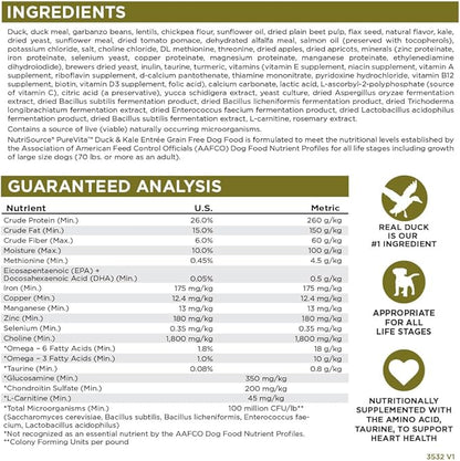 NutriSource Pure Vita Grain Free Duck & Kale Dog Food, 12LB