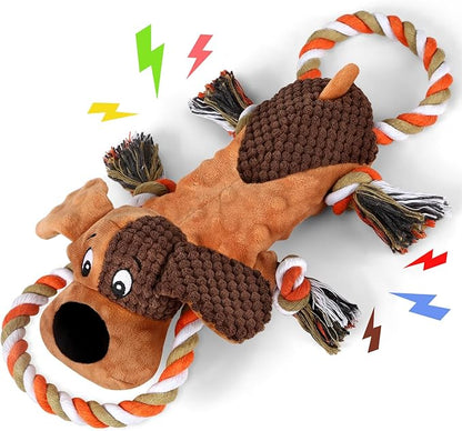 Letsmeet Squeaky Dog Toys, Tug of War Dog Toy for Large Dogs, Plush Puppy Toys with Pull Rope, Interactive Dog Toys for Small, Middle, and Big Dogs