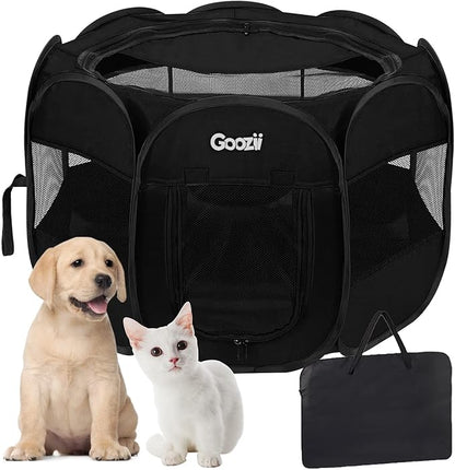 GOOZII Kitten Cat Playpen for Indoor Cats Enclosed, Portable Foldable Pet Dog Playpen Outdoor Play Tents Crate Cage with Zipper Top Cover Door for Puppy Outside Rv Car Camper (Black, Small Size)