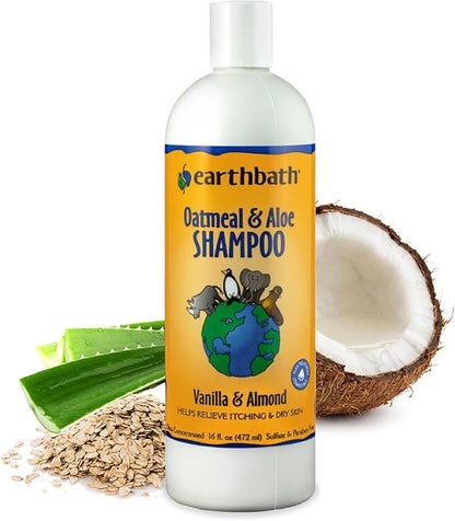 earthbath, Oatmeal & Aloe Dog Shampoo - Oatmeal Shampoo for Dogs, Itchy, Dry Skin Relief, Dog Wash, Made in USA, Cruelty Free Pet Shampoos - Vanilla & Almond, 16 Oz (1 Pack)