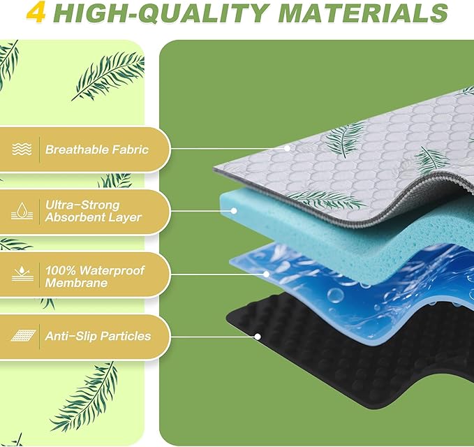 WanpeeGoo Washable Pee Pads for Dogs, 1Pack Reusable Puppy Pads, Super Absorbent & Leakproof Dog Pads, Anti-Slip Dog Pee Pads for Puppy Training & Incontinence, Leaf Pattern 65"x48"