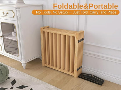 YOCAN Paint-Free Wooden Freestanding Dog Gates with Door for The House,Doorways, Stairs,Wood Dog Fences Indoor Pet Gate,Step Over Fence-8 Panel