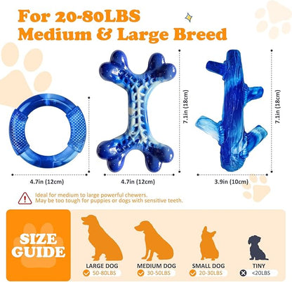 Furdog Indestructible Dog Toys for Aggressive Chewers 3 Pack, Tough Dog Toys for Large Dogs Chew Toys Keep Them Busy, Bacon Flavor, Blue