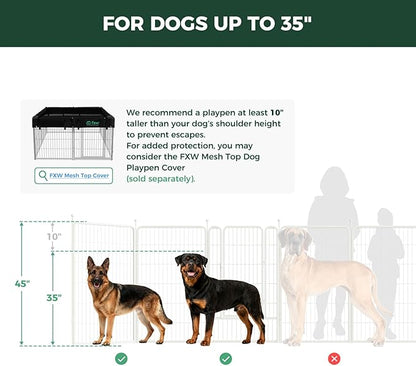FXW Rollick Unleashed Dog Playpen for Indoor, Yard, RV Camping, 45 inch 48 Panels for Large Dogs, White│Patented