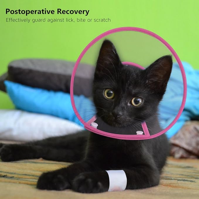 Cat Cone Collar, to Stop Licking, Recovery Elizabethan After Surgery, Clear Soft Neck E-Collar, Not Block Vision, for Kitten Puppy Dog Pet in Surgery Remedy - M in Rose