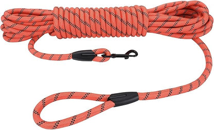 Long Dog Leash for Training 30Ft-Reflective Nylon Rope with Swivel Hook-Recall Agility Lead for Large Small Medium Dogs Outside Walking Hiking-Orange Diam 1/2"