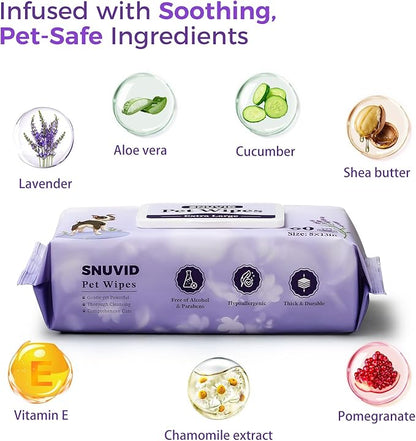 Extra Large 8“ x 13" Dog Wipes, Hypoallergenic, Lavender Scented, Plant-Based Grooming Wipes for Deodorizing & Hydrating Paws, Body, Butt, Ears & Coat - 360 Count