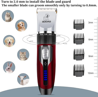 Dog Clippers Grooming Kit and Paw Trimmer,Cordless,Low Noise, Electric Quiet,Rechargeable, Dog Trimmer Grooming, Pet Hair Clippers for Thick Coats,Shaver for Small and Large Dogs Cats(Red)