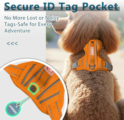 BARKBAY Dog Harness No Pull Oxford with ID Tag Pocket - Heavy Duty, Reflective, Easy Control for Large Dogs(Pumpkin Oxford,XS)