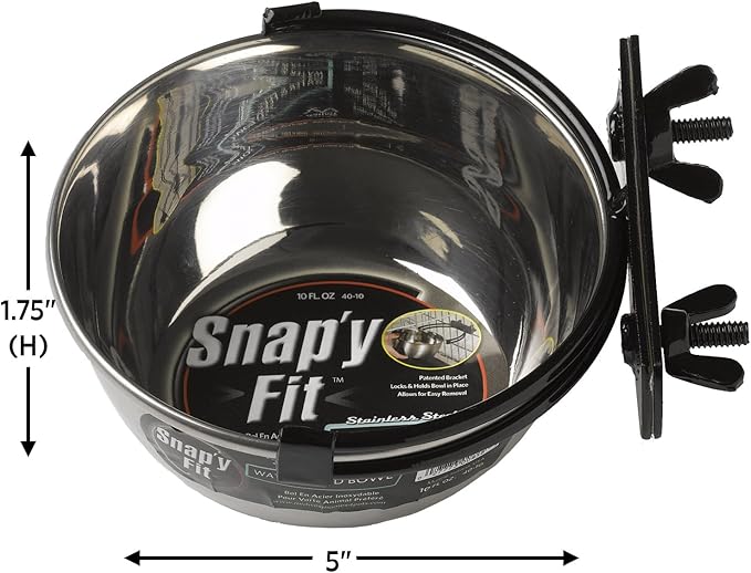 MidWest Homes for Pets Snap'y Fit Stainless Steel Food or Water Bowl, Holds 10 Ounces, Mounts to Wire Crates, No-Tip Design, Rust-Resistant, for Small Dogs and Cats