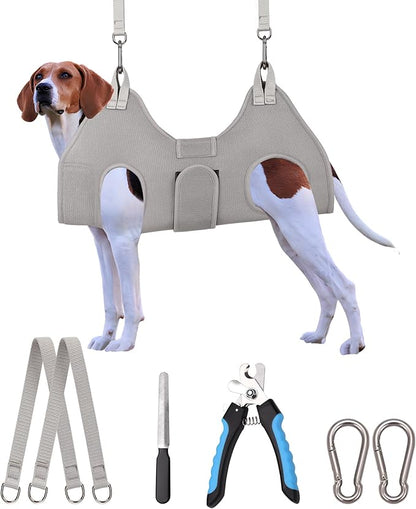 Kkiimatt Dog Grooming Hammock Harness, M-Large Dog Hammock for Nail Trim, Gray Dog Restraint for Nail Clipping,Dog Grooming Sling Thick Neck Support