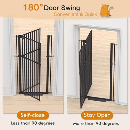 Senneny 63” Extra Tall Cat Gate Auto Close & One-Hand Open, No Drilling Pressure Mounted Kits and Wall Mounted Kits, Metal Pet Gate Fits Openings 29.5” to 33.4” Wide, Black