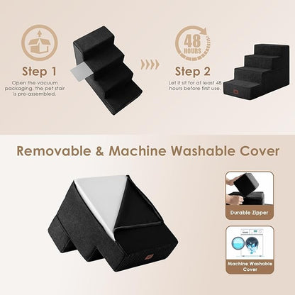 EHEYCIGA Dog Stairs for Bed 20" H, 4-Step Extra Wide Dog Steps for High Bed, Pet Steps for Small Dogs and Cats, Non-Slip Balanced Pet Ramp Indoor, Black