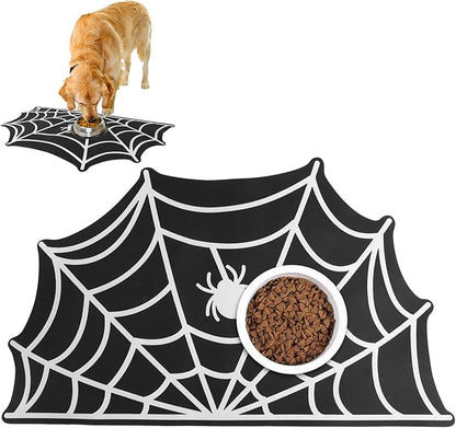 Dog Cat Food & Water Mat, Spider Web Pet Feeding Mat for Floor Non-Slip Waterproof, Super Absorbent Quick Dry Placemat Pet Food Bowl Mat, Halloween Decor, Pets Accessories Indoor (20 * 32 in)