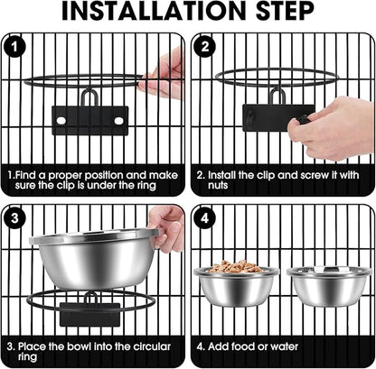 Crate Bowls for Large Dogs, ShineMe Heavy Duty Hanging Dog Bowls for Kennel Cage Crates, No Spill Stainless Steel Dog Crate Water Bowl or Large and Medium Dogs, 56oz, Set of 2