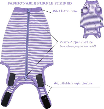 Dog Recovery Suit Female Spay Male Surgery Recovery X-Large Shirt,Soft Combed Cotton Puppy Suit,XL Purple-White Striped