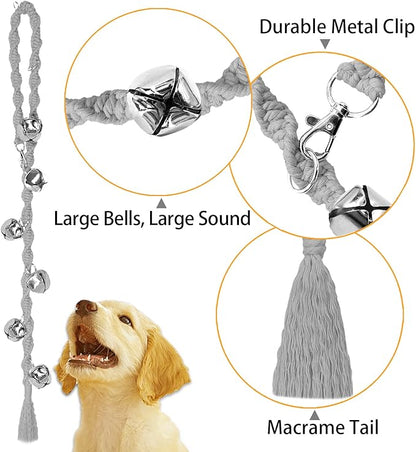 Dog Bells to Go Outside & Puppy Potty Training, Adjustable Dog Door Bell Ring to Go Potty, Handmade with Premium Yarn. Twisted Style, LightGrey